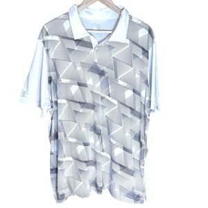 Caddy Cart Mens Geometric Print Polo Shirt XX Large‎ White Black Golf Casual